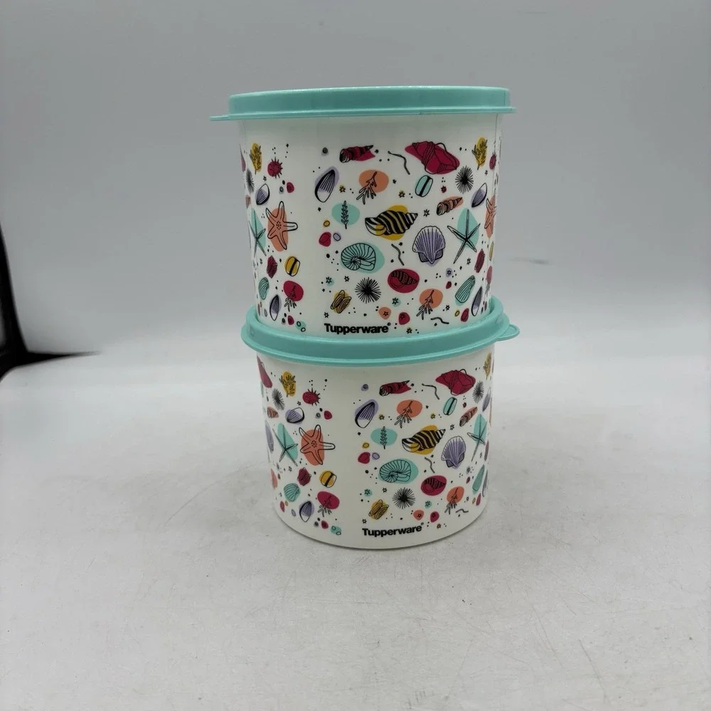 Tupperware Food‎ Storage Utopic Shore Mini 2 Cups Shell Sea Ocean White Set of 2